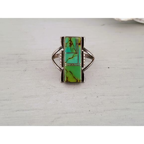 Vintage A. Yazzie Signed Turquoise Native American Ring - Picture 1 of 9
